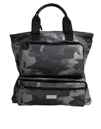 Bolso tote de algodón con múltiples compartimentos y estampado de camuflaje gris de Dolce &amp; Gabbana