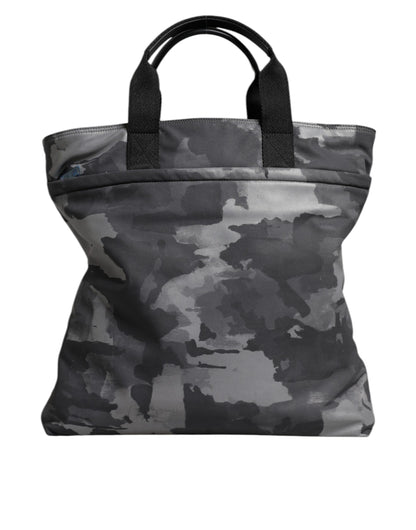 Bolso tote de algodón con múltiples compartimentos y estampado de camuflaje gris de Dolce &amp; Gabbana