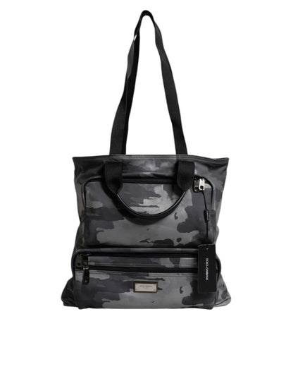 Bolso tote de algodón con múltiples compartimentos y estampado de camuflaje gris de Dolce &amp; Gabbana