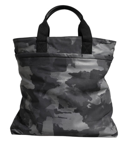Bolso tote de algodón con múltiples compartimentos y estampado de camuflaje gris de Dolce &amp; Gabbana