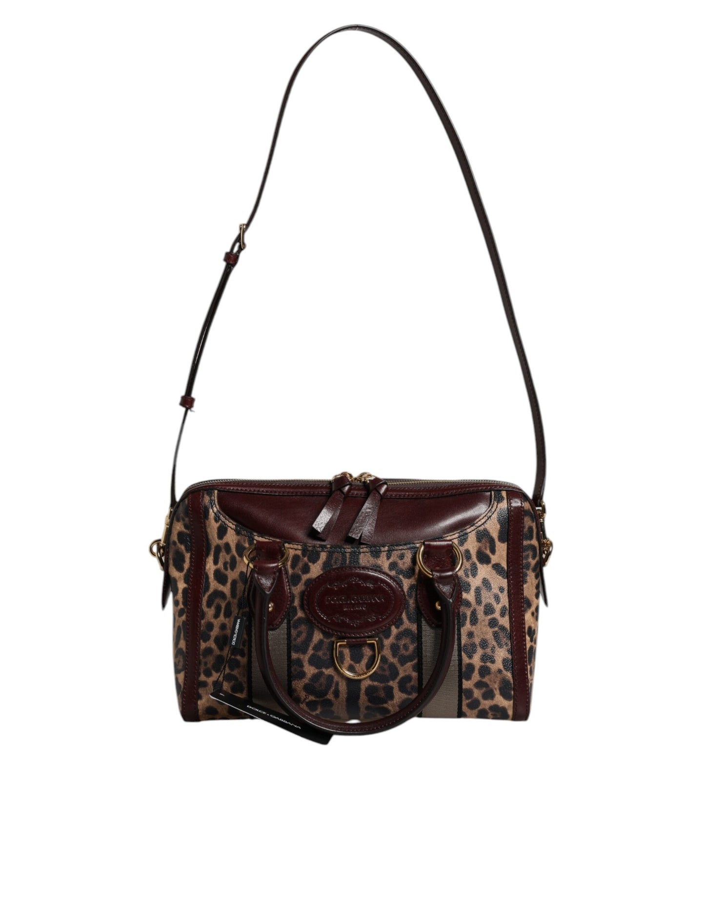 Bolso de lona con correa de hombro de piel de leopardo marrón de Dolce &amp; Gabbana