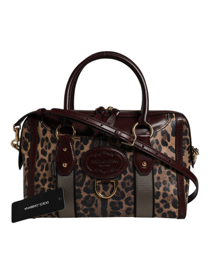 Bolso de lona con correa de hombro de piel de leopardo marrón de Dolce &amp; Gabbana