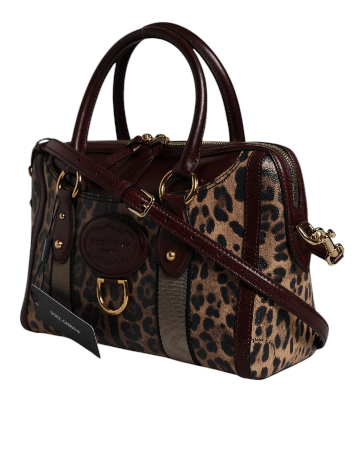Bolso de lona con correa de hombro de piel de leopardo marrón de Dolce &amp; Gabbana