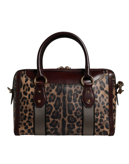 Bolso de lona con correa de hombro de piel de leopardo marrón de Dolce &amp; Gabbana