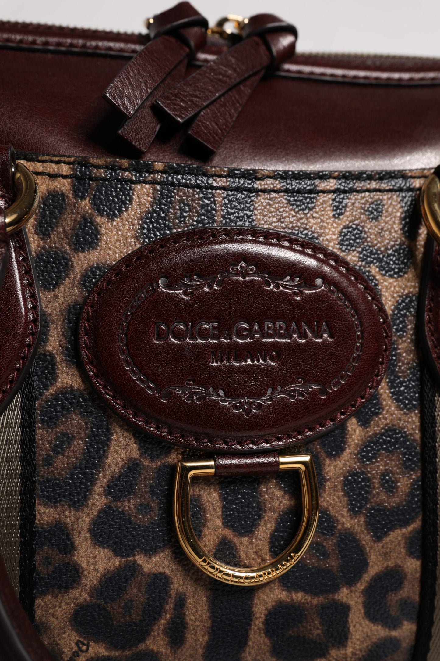Bolso de lona con correa de hombro de piel de leopardo marrón de Dolce &amp; Gabbana