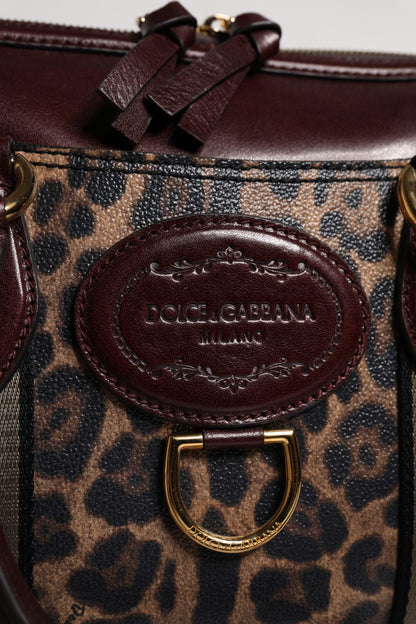 Bolso de lona con correa de hombro de piel de leopardo marrón de Dolce &amp; Gabbana