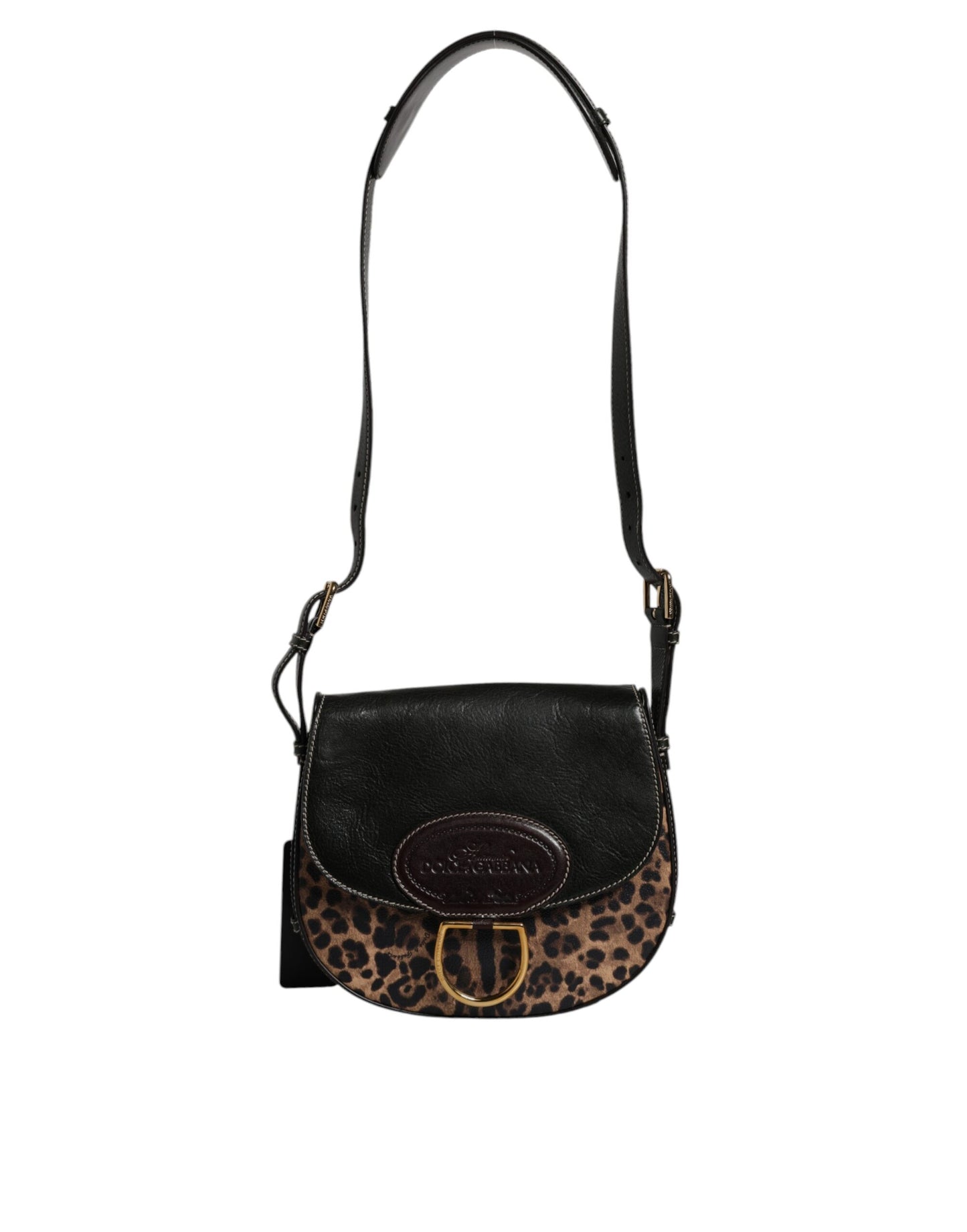Bolso de hombro Dolce &amp; Gabbana de piel de leopardo marrón y negro con correa de hombro