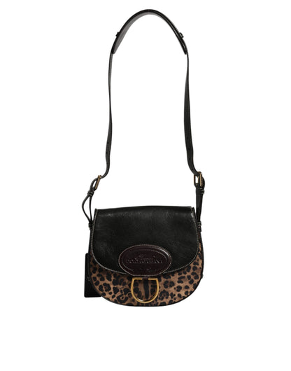 Bolso de hombro Dolce &amp; Gabbana de piel de leopardo marrón y negro con correa de hombro