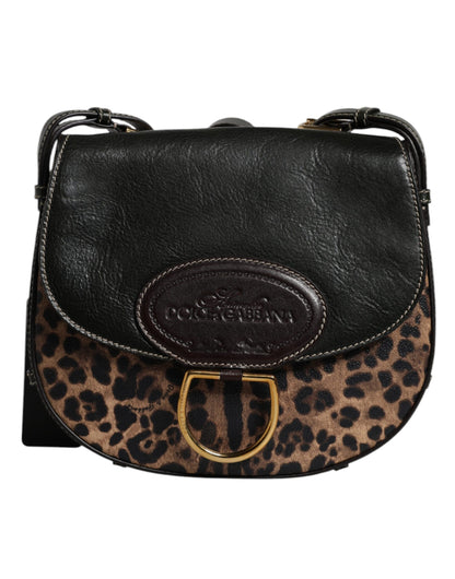 Bolso de hombro Dolce &amp; Gabbana de piel de leopardo marrón y negro con correa de hombro