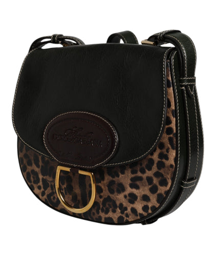 Bolso de hombro Dolce &amp; Gabbana de piel de leopardo marrón y negro con correa de hombro