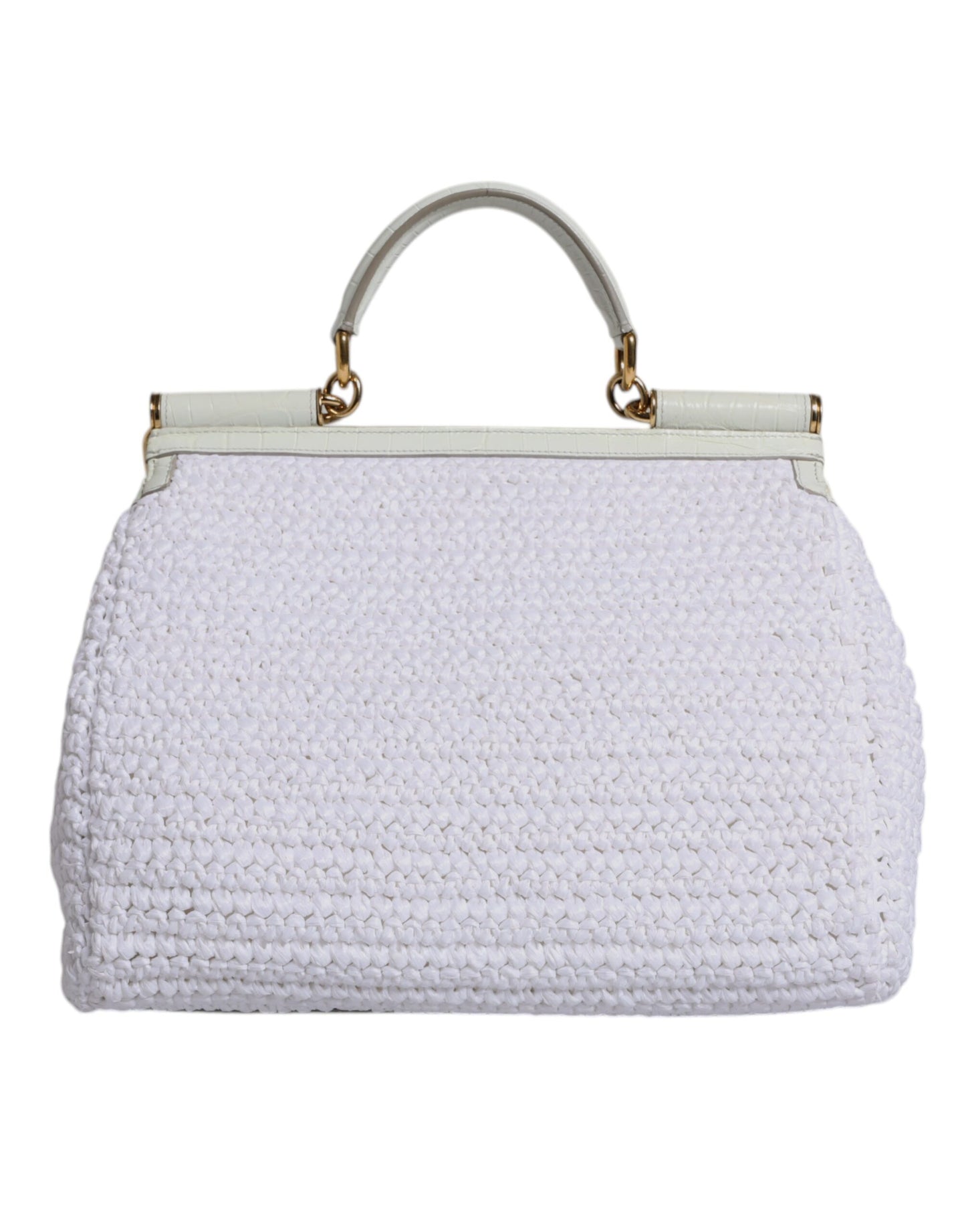 Dolce &amp; Gabbana White Rafia Leather Top Handle Crossbody Bag