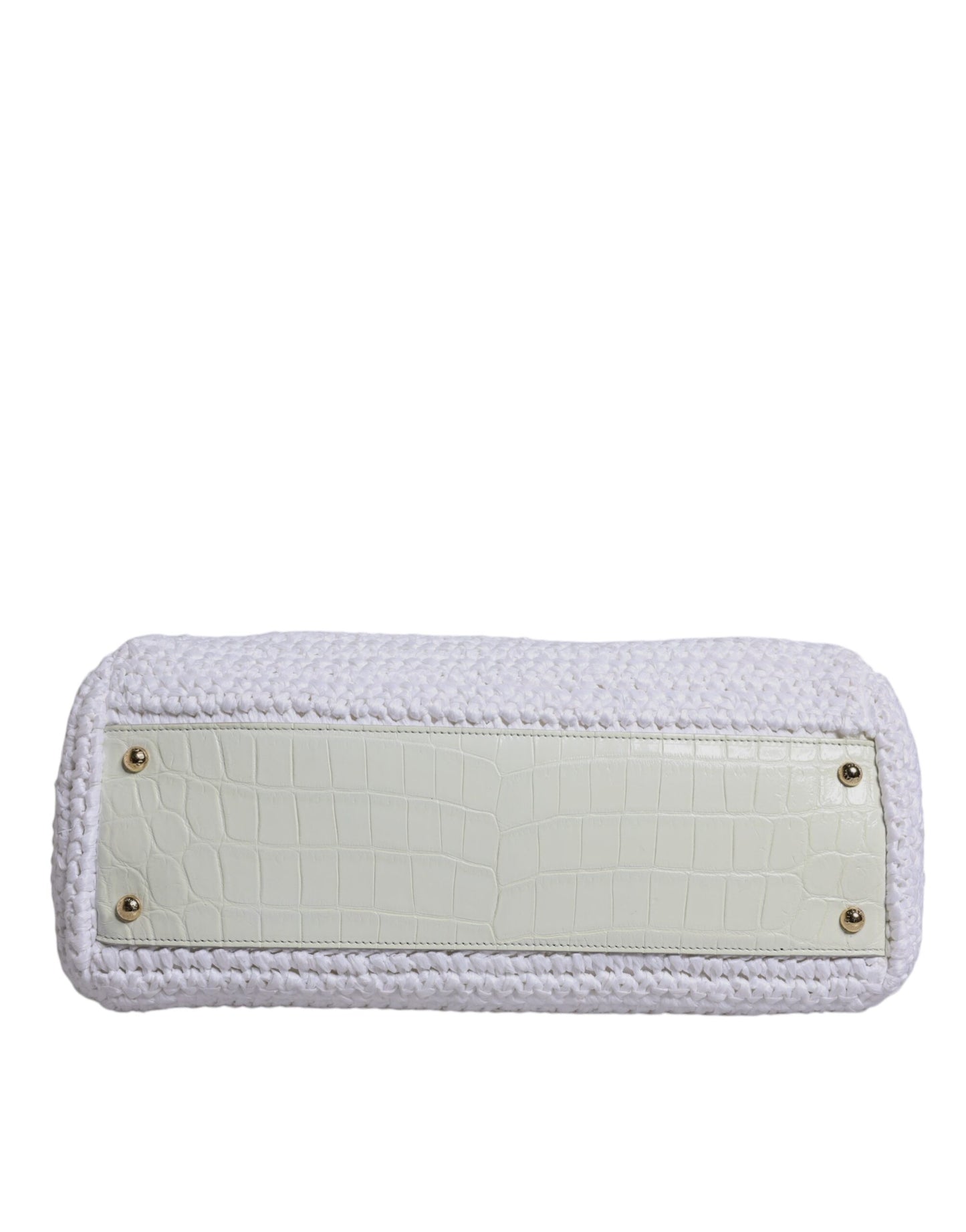 Dolce &amp; Gabbana White Rafia Leather Top Handle Crossbody Bag