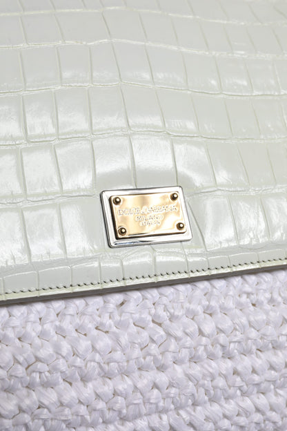 Dolce &amp; Gabbana White Rafia Leather Top Handle Crossbody Bag