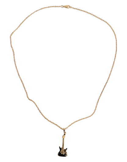 Dolce & Gabbana Gold Tone Chain Brass Crystal Guitar Pendant Necklace