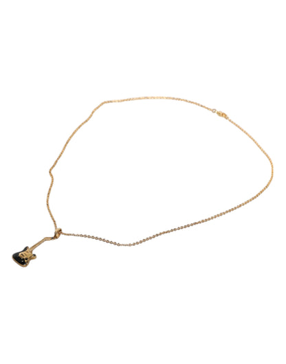 Dolce & Gabbana Gold Tone Chain Brass Crystal Guitar Pendant Necklace