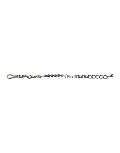 Dolce &amp; Gabbana Silver Tone Chain Lobster Clasp Logo Gray Pearls Bracelet