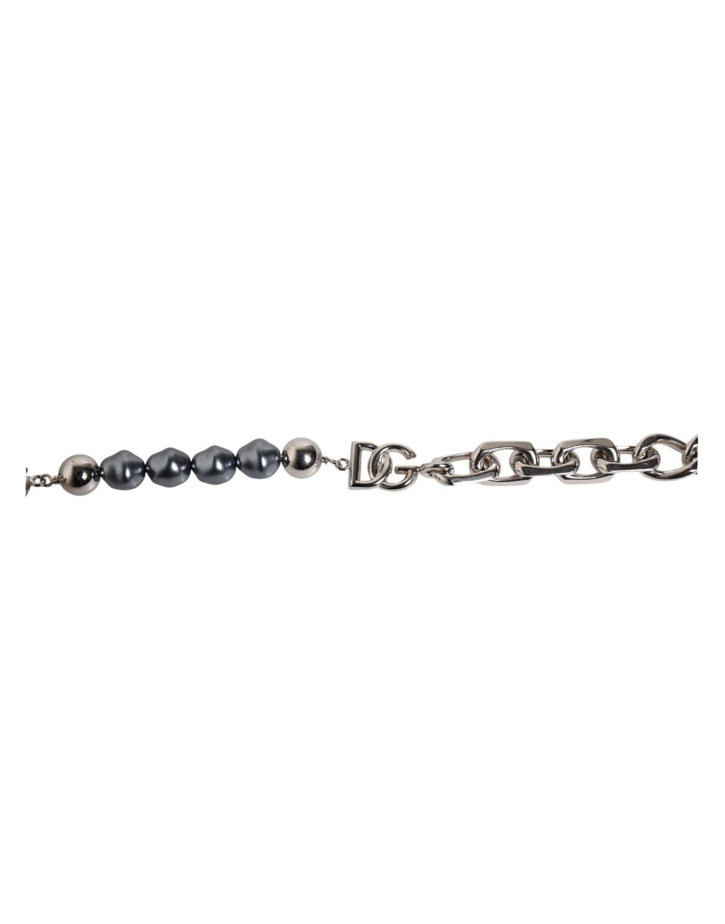 Dolce &amp; Gabbana Silver Tone Chain Lobster Clasp Logo Gray Pearls Bracelet