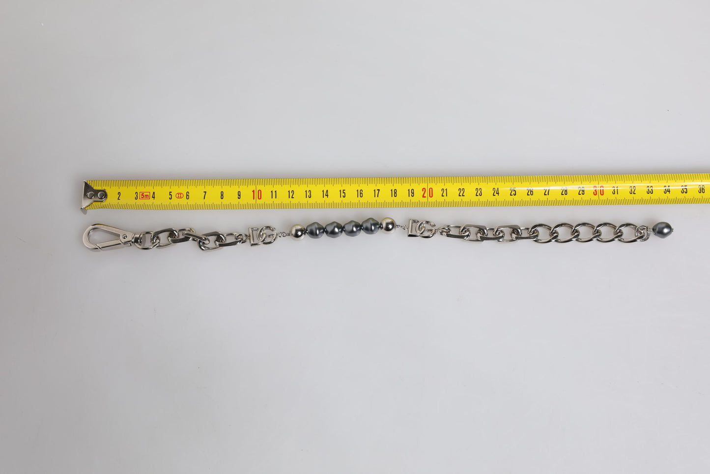 Dolce &amp; Gabbana Silver Tone Chain Lobster Clasp Logo Gray Pearls Bracelet