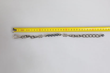 Dolce &amp; Gabbana Silver Tone Chain Lobster Clasp Logo Gray Pearls Bracelet