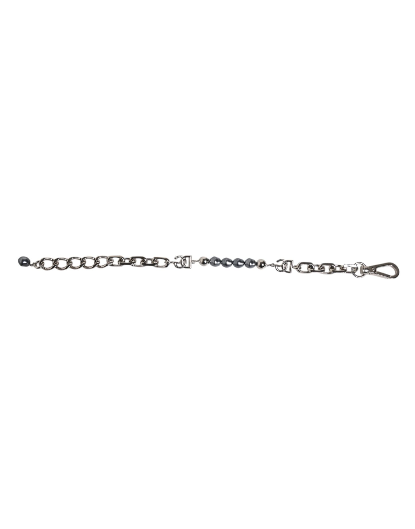Dolce &amp; Gabbana Silver Tone Chain Lobster Clasp Logo Gray Pearls Bracelet