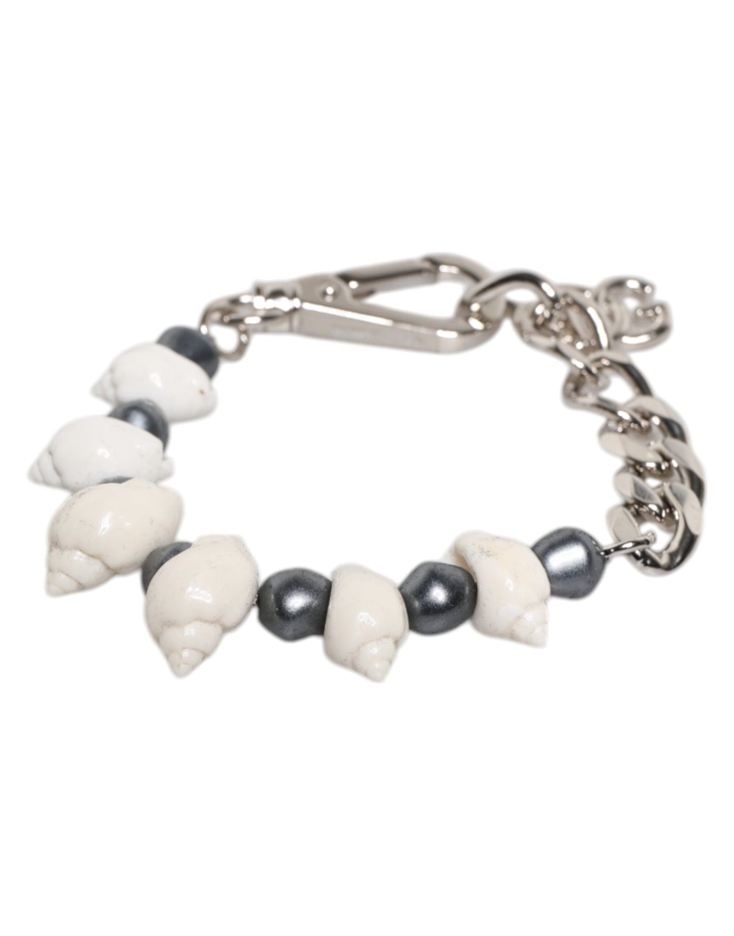 Dolce &amp; Gabbana Silver Tone Brass Beaded Shell DG Logo Pendant Bracelet