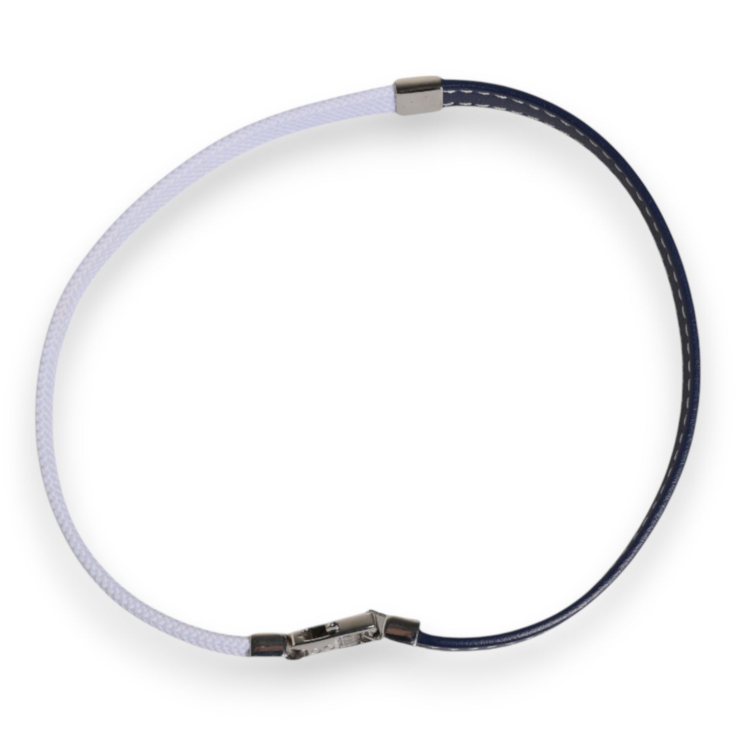Dolce &amp; Gabbana Blue White Leather Trimmed DG Engraved Silver Tone Clasp Bracelet