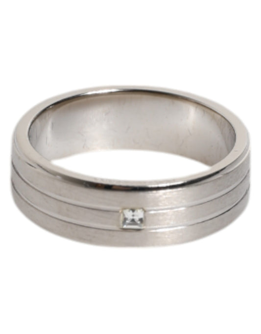 Dolce &amp; Gabbana Silver Tone Brass Clear Crystal DG Logo Ring