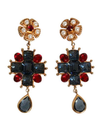 Boucles d'oreilles pendantes Dolce &amp; Gabbana en cristal doré ornées de strass