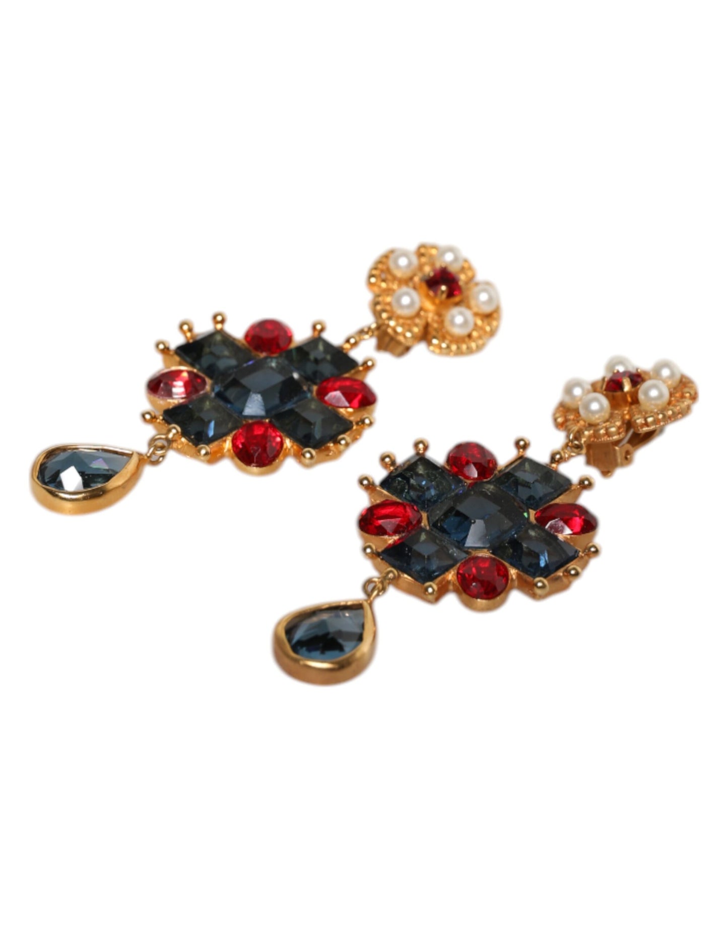Boucles d'oreilles pendantes Dolce &amp; Gabbana en cristal doré ornées de strass