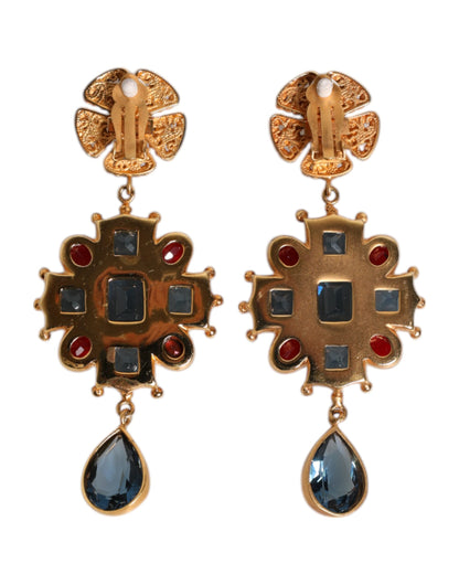 Boucles d'oreilles pendantes Dolce &amp; Gabbana en cristal doré ornées de strass