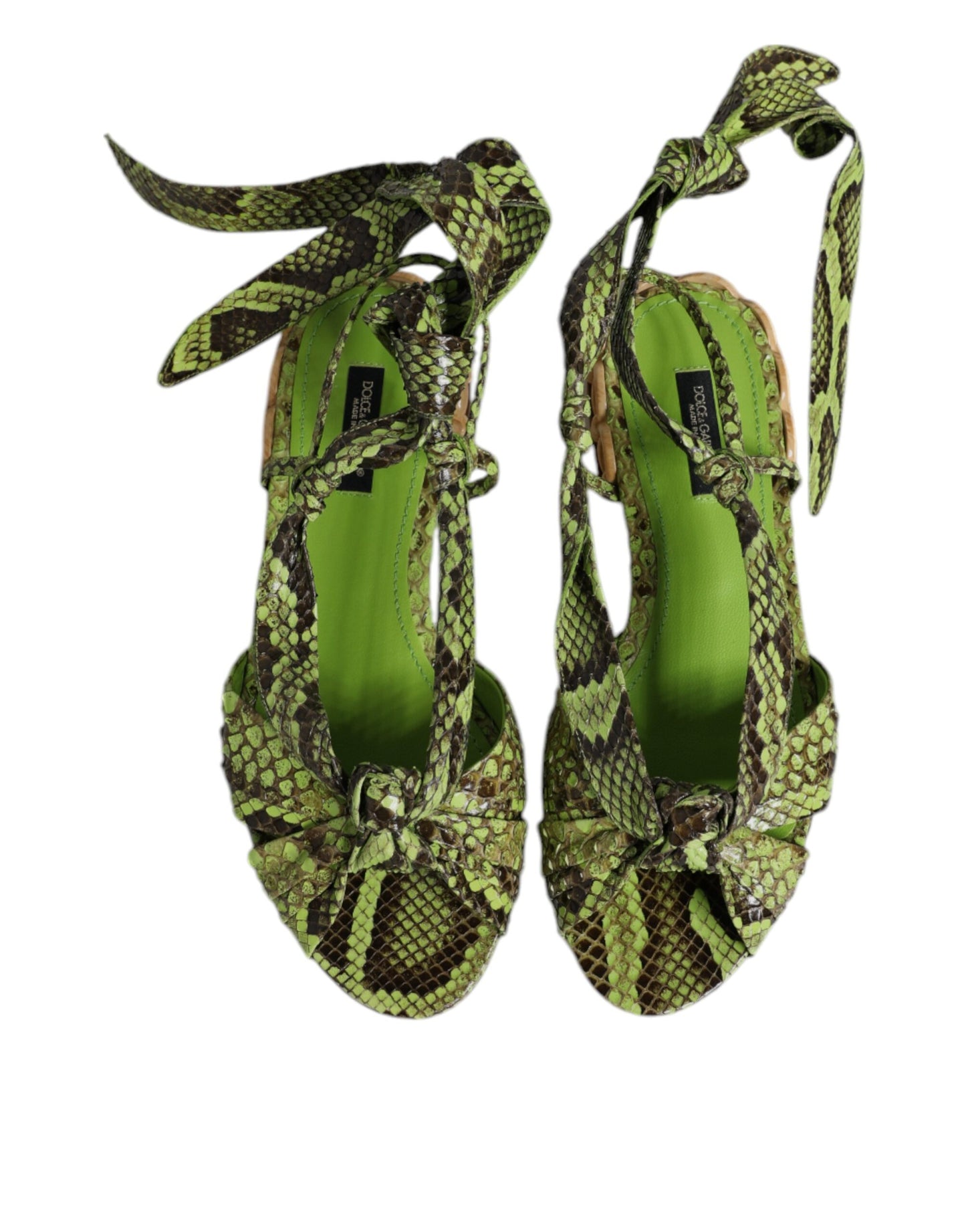Sandalias cruzadas al tobillo con estampado animal verde de Dolce &amp; Gabbana