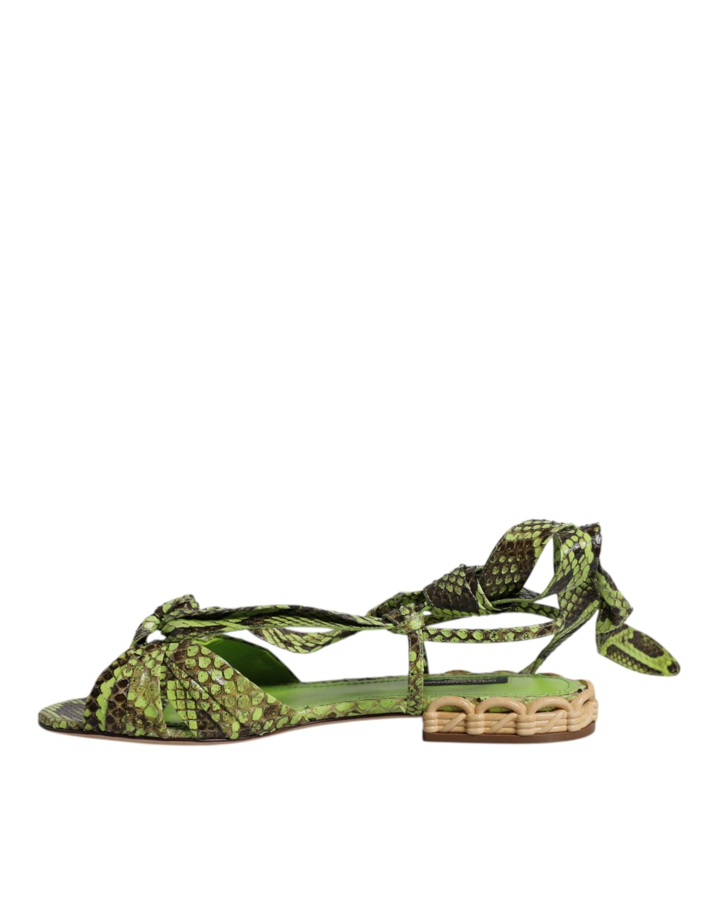 Sandalias cruzadas al tobillo con estampado animal verde de Dolce &amp; Gabbana