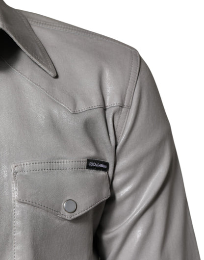 Camisa de botones de algodón gris metalizado de Dolce &amp; Gabbana
