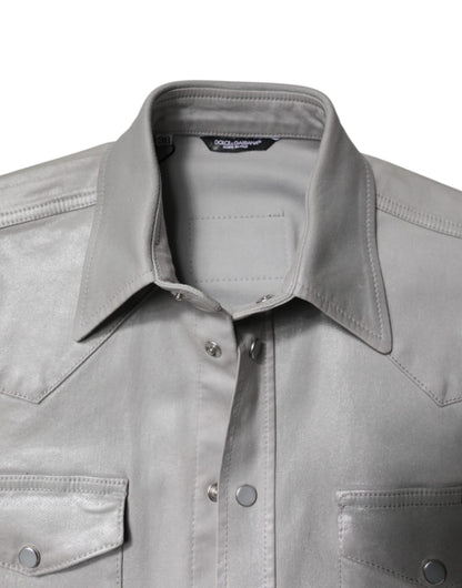 Camisa de botones de algodón gris metalizado de Dolce &amp; Gabbana