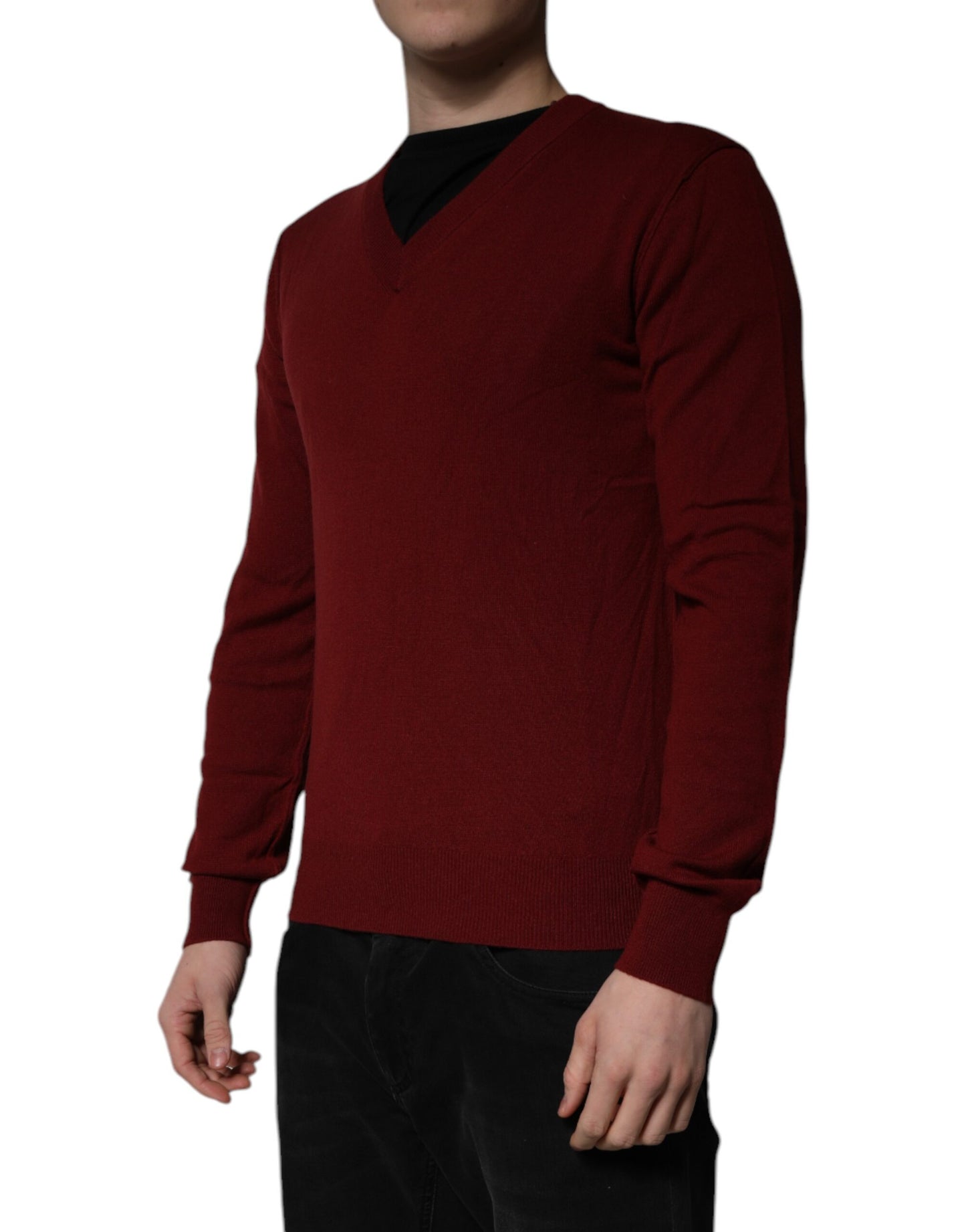 Suéter Dolce &amp; Gabbana de cachemira granate con cuello en V para hombre