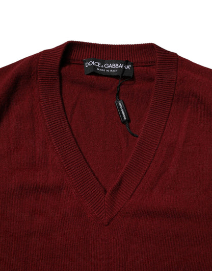 Suéter Dolce &amp; Gabbana de cachemira granate con cuello en V para hombre