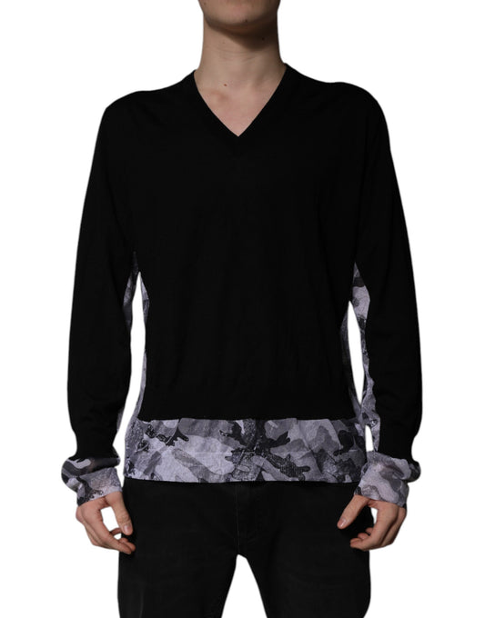 Suéter negro con cuello en V y estampado de camuflaje de Dolce &amp; Gabbana