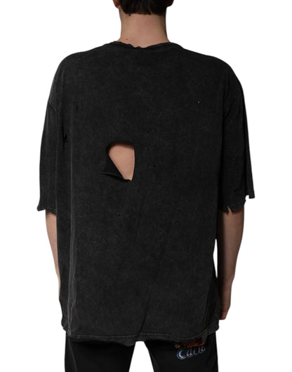 Dolce &amp; Gabbana Camiseta negra con cuello redondo y estampado gráfico de algodón