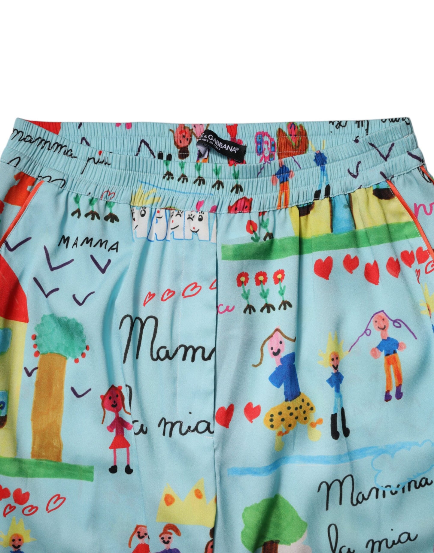 Dolce &amp; Gabbana Light Blue Drawing Mid Waist Wide Leg Pants