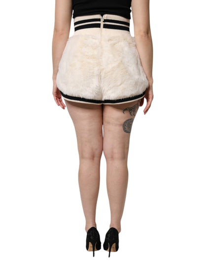 Pantalones cortos de cintura alta con pelo sintético blanco de Dolce &amp; Gabbana
