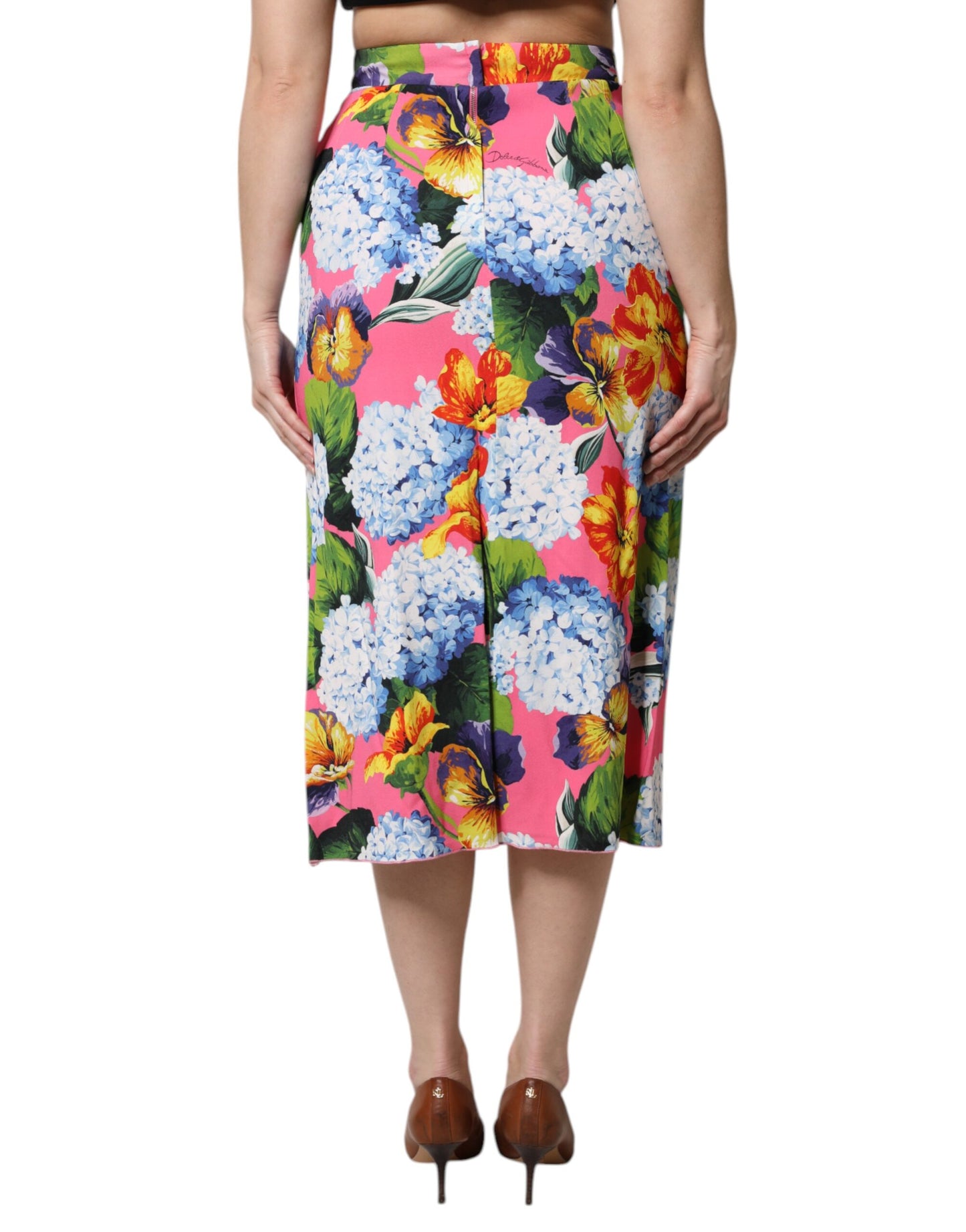Falda midi de cintura alta con estampado floral multicolor de Dolce &amp; Gabbana