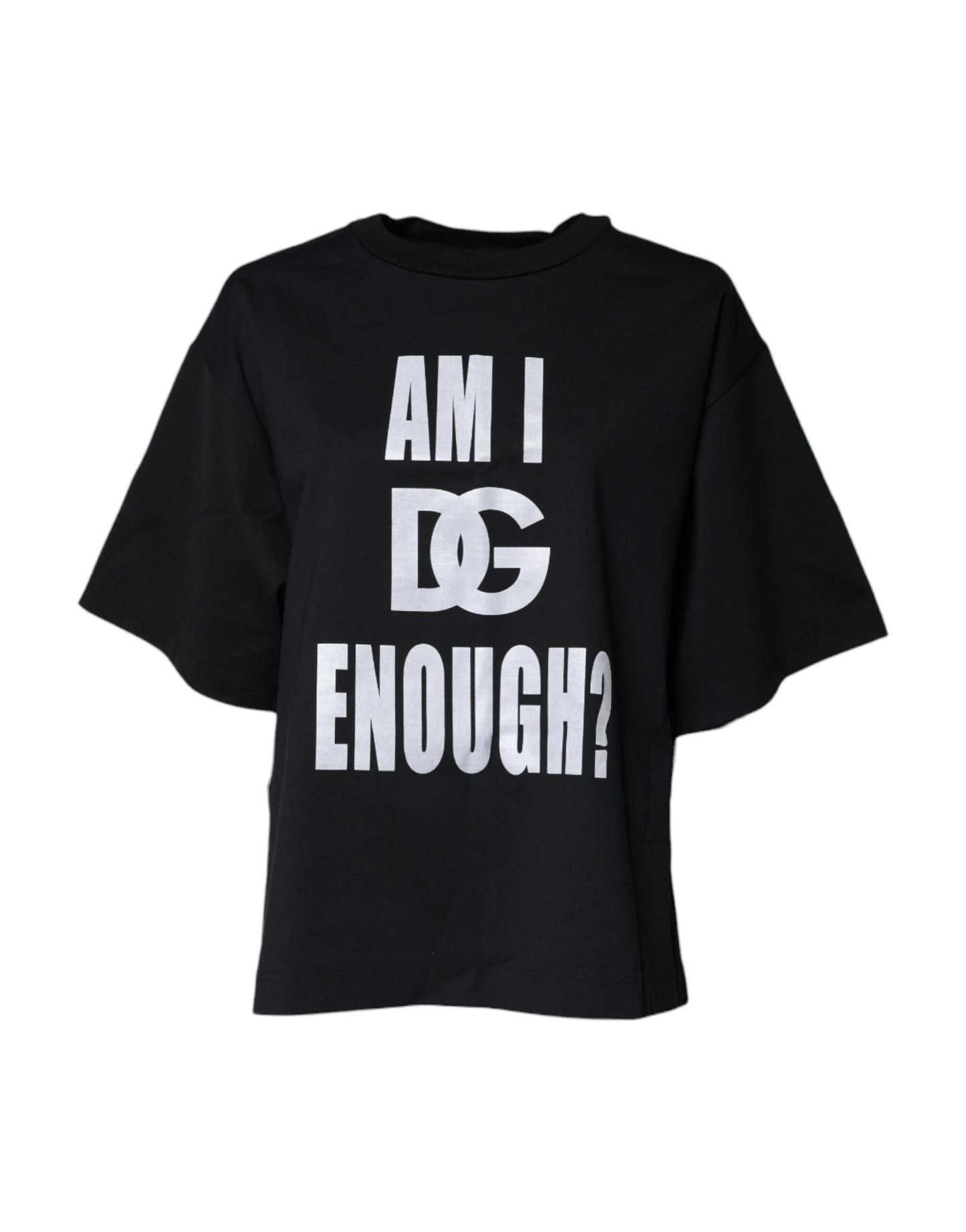 Camiseta de algodón con cuello redondo y estampado negro de Dolce &amp; Gabbana