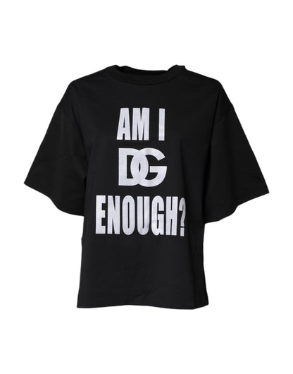Camiseta de algodón con cuello redondo y estampado negro de Dolce &amp; Gabbana