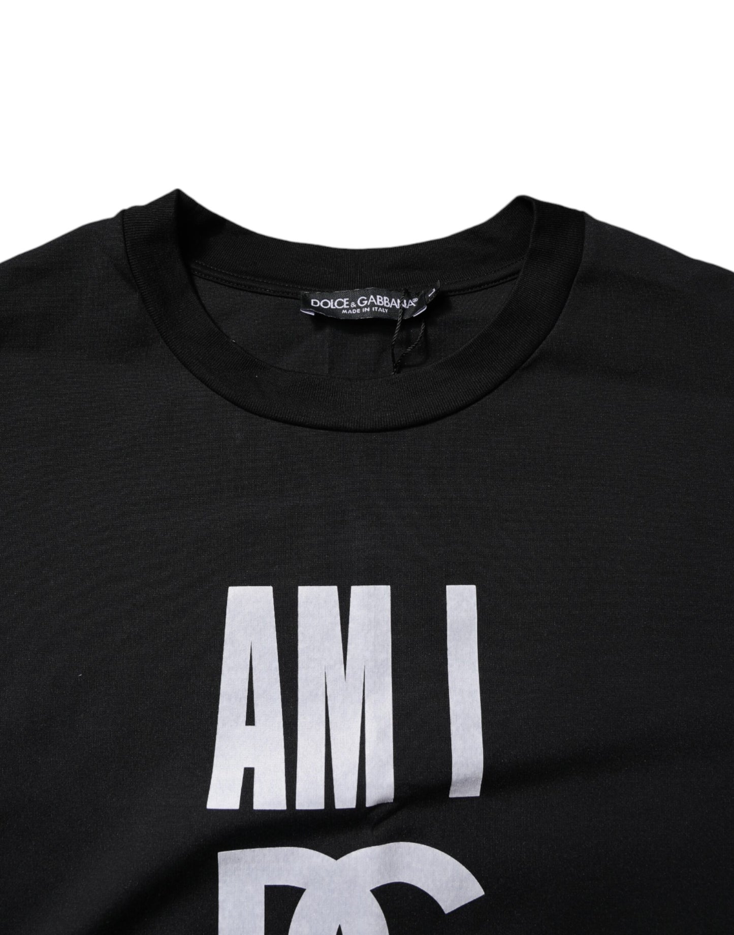 Camiseta de algodón con cuello redondo y estampado negro de Dolce &amp; Gabbana