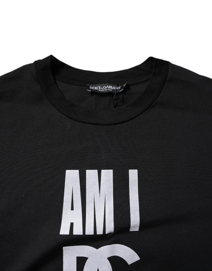 Camiseta de algodón con cuello redondo y estampado negro de Dolce &amp; Gabbana
