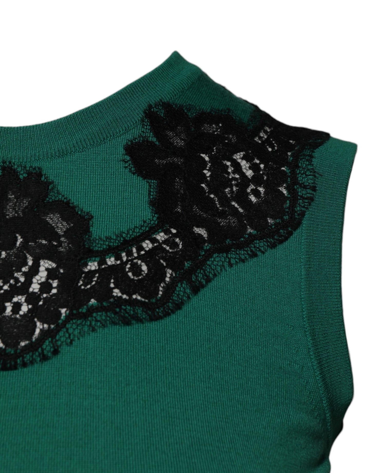Top sin mangas con detalle de encaje de lana verde de Dolce &amp; Gabbana