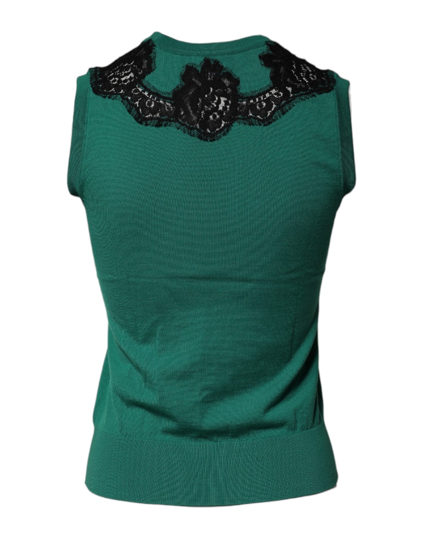 Top sin mangas con detalle de encaje de lana verde de Dolce &amp; Gabbana