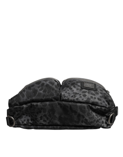 Riñonera Dolce &amp; Gabbana con cinturón y logo DG de leopardo en negro y gris