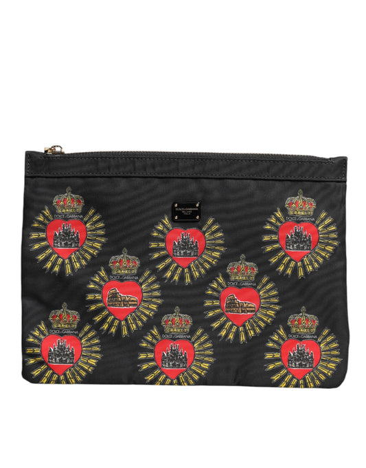 Bolso de mano Dolce &amp; Gabbana de nailon negro y rojo con diseño de corazón sagrado