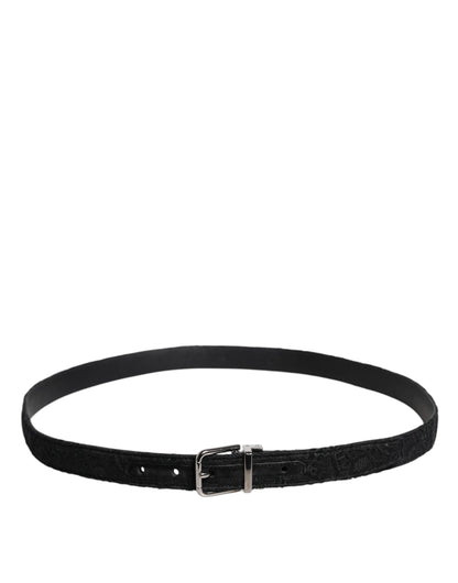 Cinturón con hebilla de metal plateado y mezcla de algodón negro de Dolce &amp; Gabbana